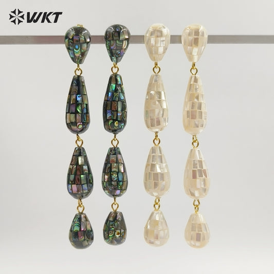 WT-MPE189 Amazing Gorgeous Natural White And Abalone Shell Gold Long Earrings For Female Party Wearing Jewelry Accessory