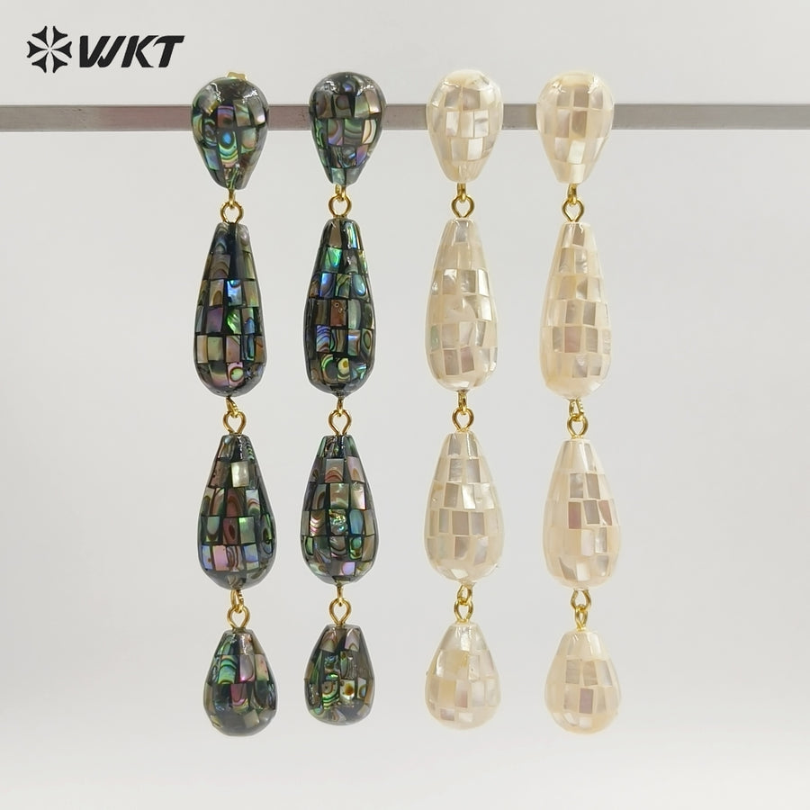 WT-MPE189 Amazing Gorgeous Natural White And Abalone Shell Gold Long Earrings For Female Party Wearing Jewelry Accessory