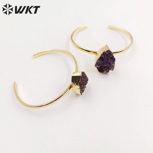 WT-B173 Exclusive Natural Amethyst Singles Stone Bangles in Adjustable Size, Amethyst Teardrop Stone Bangles