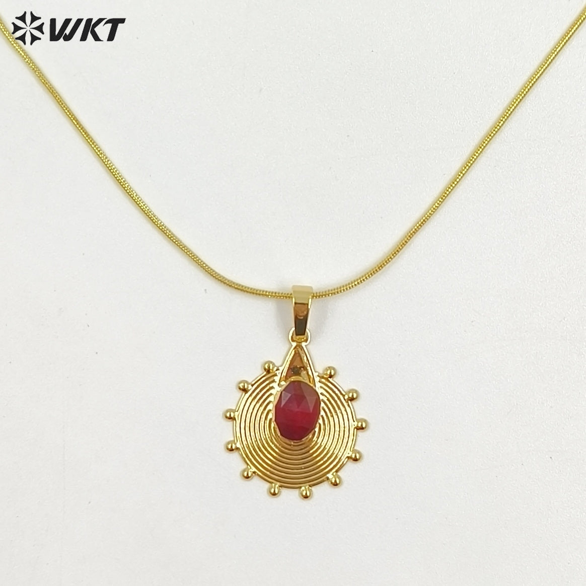 WT-N1545 Trendy Unique Gold Electroplated Natural Gemstone Sun Shape Pendant Necklaces As Women Party Wearing Accessory