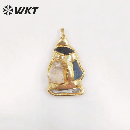 WT-P1906 WKT Exclusive Vintage Style Big Gemstone Pendants Handmade Gold Plated Yellow Citrine Stone Jewelry Pendants