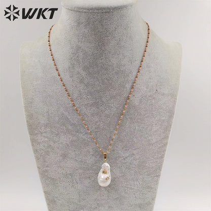 WT-JN091 White Baroque Pearl Necklace Pearl With CZ&Gemstones Beads Charm Women Fashion Necklace Jewelry Colorful Necklace