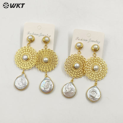 WT-MPE128 Amazing Design Long Dangle Gorgeous Natural White Pearl Handmade Women Drop Earrings for Wedding Studs