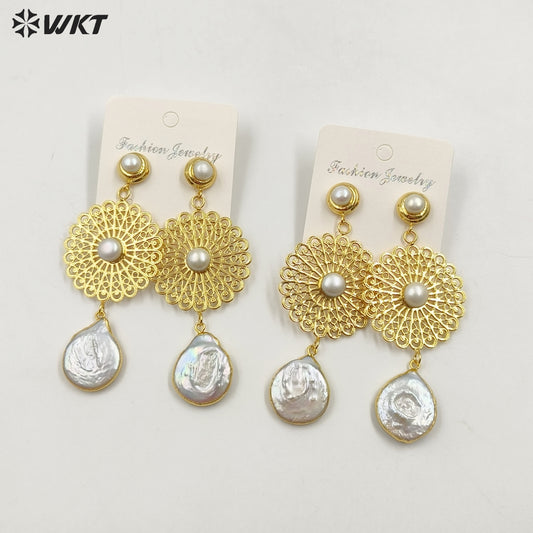 WT-MPE128 Amazing Design Long Dangle Gorgeous Natural White Pearl Handmade Women Drop Earrings for Wedding Studs