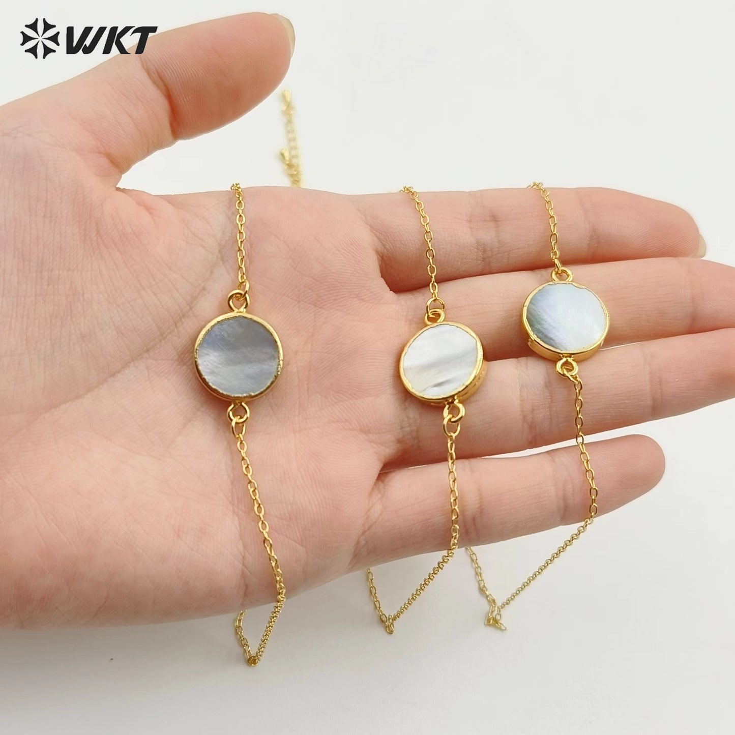 WT-N827 Wholesale Charm Black Pearl With Double Ring Connector Necklace Hot Gold Electroplated Round Pearl Connector Necklace