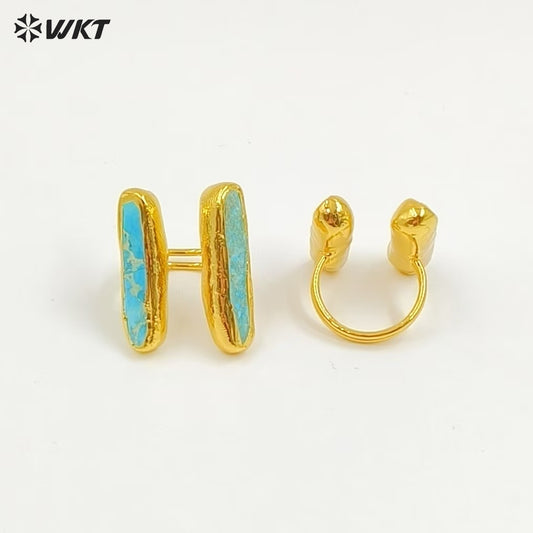 WT-R569 Beautiful Wholesale Fashion Natural Green Turquoise Ring Adjustable Size With 18K Gold Plated Ladies Luxury Jewelry