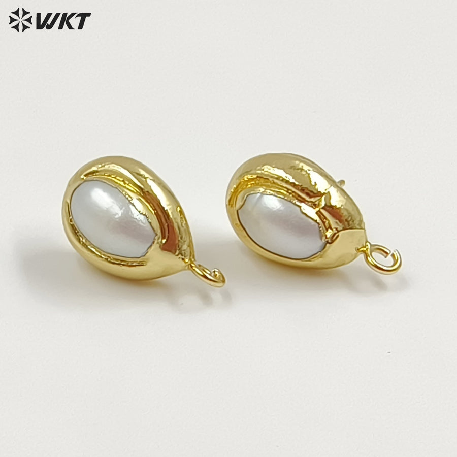 WT-EHP103 Wholesale Samll Gold Plated Natural Freshwater Pearl With Hoops Waterdrop Shape Earrings Findings For Jewelry DIY