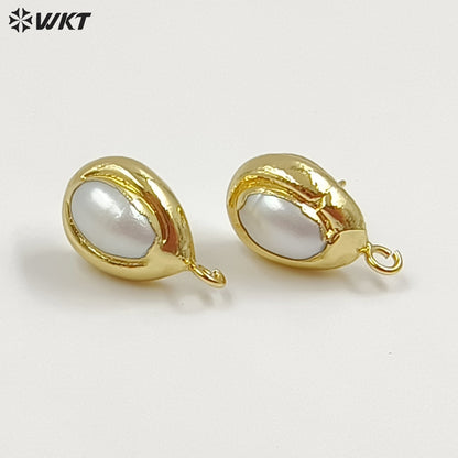 WT-EHP103 Wholesale Samll Gold Plated Natural Freshwater Pearl With Hoops Waterdrop Shape Earrings Findings For Jewelry DIY
