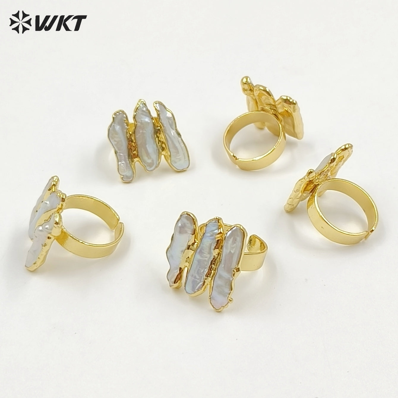 WT-R305 2018 New 18K Metal Electroplated Adjustable Rings Geometric Shape for Elegant Women with Freshwater Pearl Ring