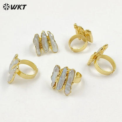 WT-R305 2018 New 18K Metal Electroplated Adjustable Rings Geometric Shape for Elegant Women with Freshwater Pearl Ring