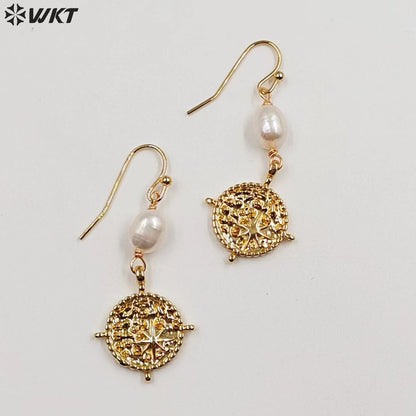 WT-MPE106 Wholesale Popular Unique Design Sailor Style Europe Trendy Charming Pearl Long Dangle Earrings