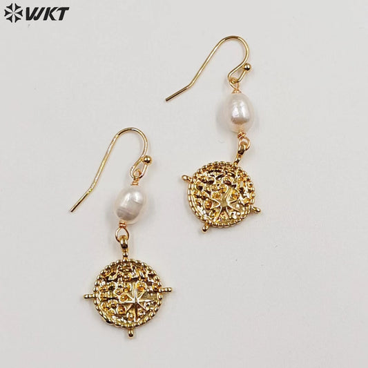 WT-MPE106 Wholesale Popular Unique Design Sailor Style Europe Trendy Charming Pearl Long Dangle Earrings