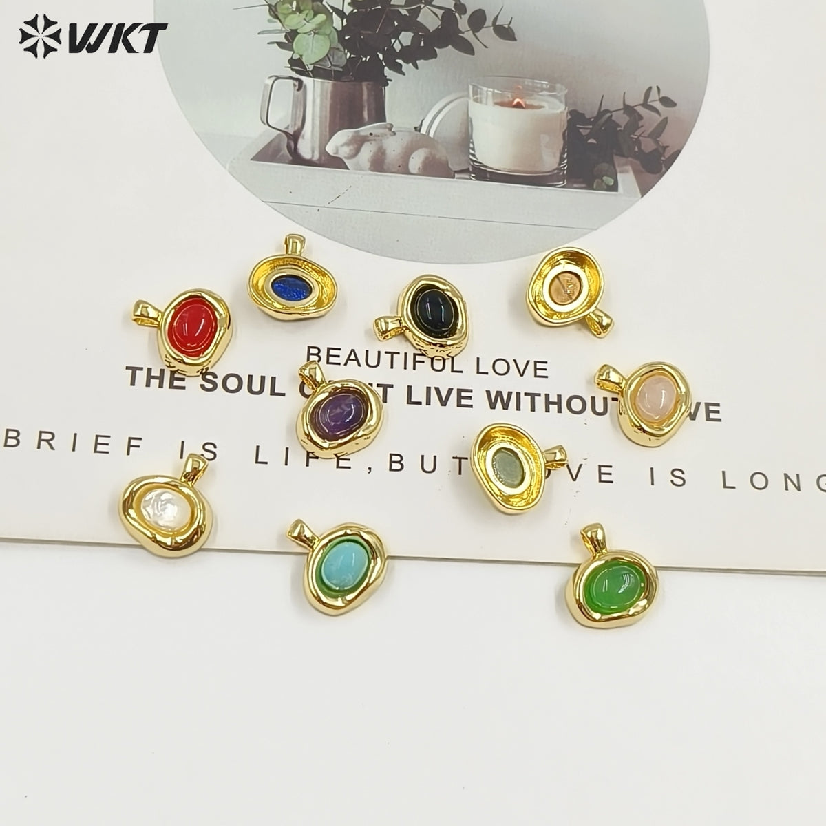 WT-P2030 High Quality 18K Gold Electroplated Tiger Eye Natural Gemstones Cute Little Round Pendant For Earrings Necklace DIY