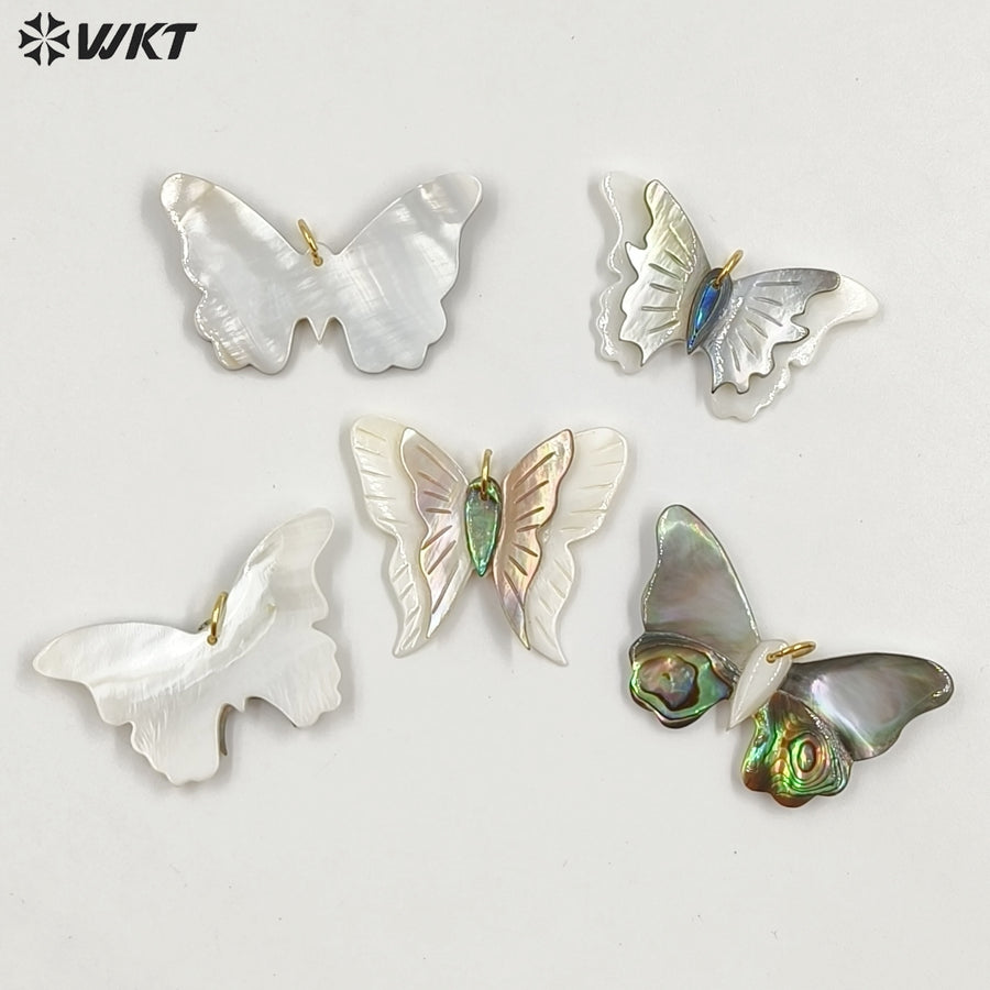 WT-JP466 Beautiful Vaious Designs Natural Shell Butterfly Shape Girl Gold Pendants For Lovely Handmade Necklace Findings