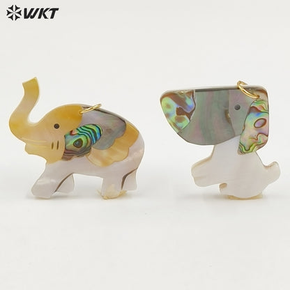 WT-JP460 Wonderful Gold Plated Multiple Designs Natural Shell Elephant Owl Dog Shape Pendant For Friends Gift DIY Making