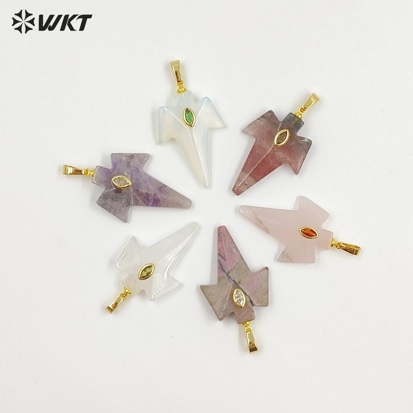 WT-P2096 Unique Design Zircon And Various Natural Gemstones Sword Shape Gold Pendants For Exclusive Necklaces Hand Making