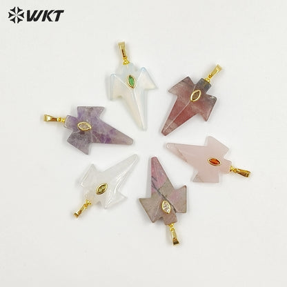 WT-P2096 Unique Design Zircon And Various Natural Gemstones Sword Shape Gold Pendants For Exclusive Necklaces Hand Making