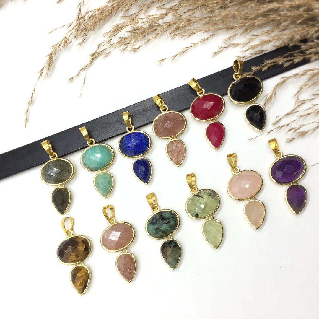 WT-P1931 Wholesale Hot Sale Fashion Natural 18*33mm Double Pendants With a Little Agate High Quality for Necklace