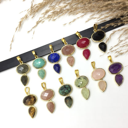WT-P1931 Wholesale Hot Sale Fashion Natural 18*33mm Double Pendants With a Little Agate High Quality for Necklace