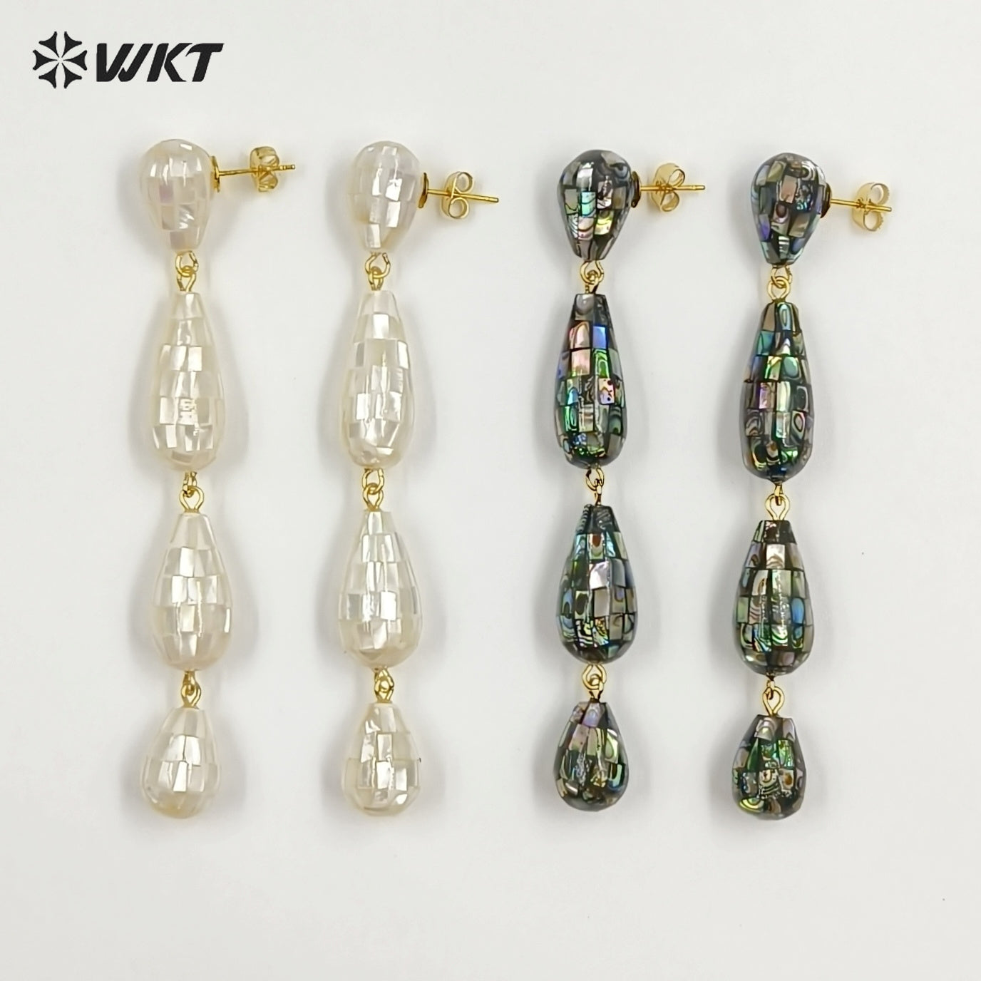 WT-MPE189 Amazing Gorgeous Natural White And Abalone Shell Gold Long Earrings For Female Party Wearing Jewelry Accessory