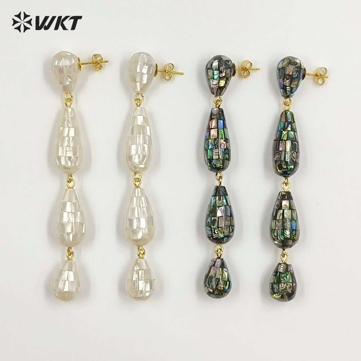 WT-MPE189 Amazing Gorgeous Natural White And Abalone Shell Gold Long Earrings For Female Party Wearing Jewelry Accessory