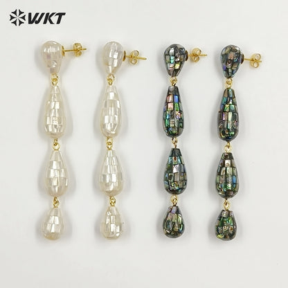 WT-MPE189 Amazing Gorgeous Natural White And Abalone Shell Gold Long Earrings For Female Party Wearing Jewelry Accessory