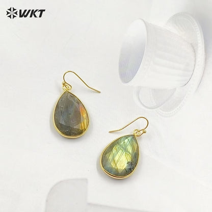 WT-E189 Wholesale Fashion Earrings Labradorite Stone With 24k Gold Plated For Elegant Women Jewelry Charming Accessory