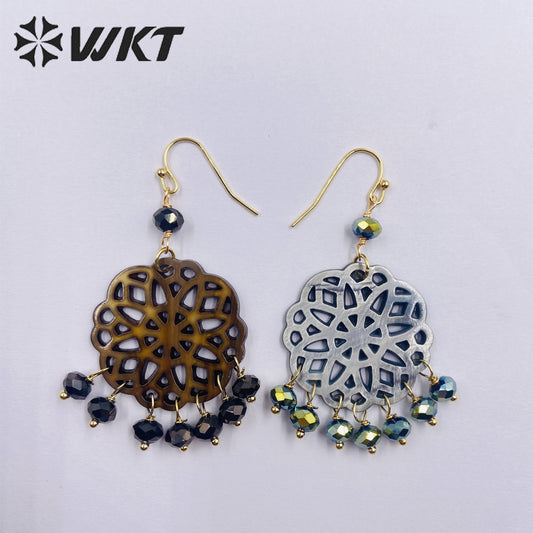 WT-MPE093 WKT2023 Classic Vintage Round Beads Tassel Refined Shell Earrings for Birthday Day Present Ear Loop