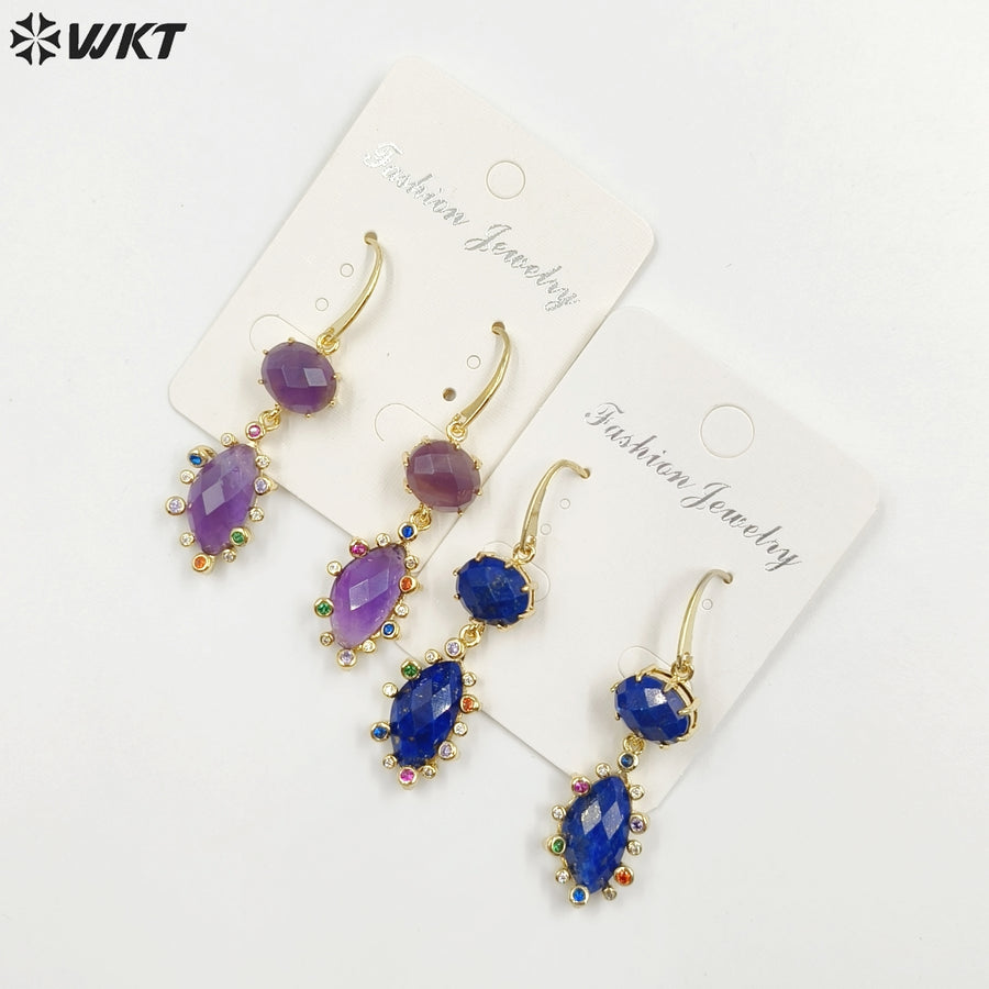 WT-E735 Amazing Colorful Gemstone Wire Wrapped Long Charming in Drop Earrings Women Pendant Earrings