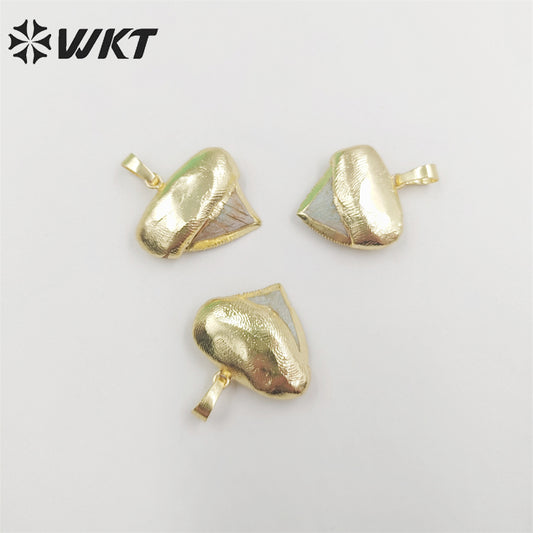 WT-P1854 Amazing Gold Plated Natural Shark Teeth Pendants Unique Fashion Tooth Necklace Pendant Jewelry Friend Gift Specimen