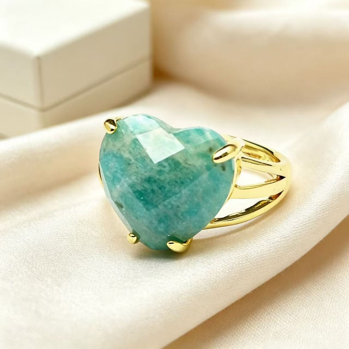 WT-R616 Trendy Romantic 18K Gold Plated Colorful Natural Gemstones Faceted Heart Shape Rings As Lady Anniversary Jewelry Present