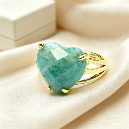 WT-R616 Trendy Romantic 18K Gold Plated Colorful Natural Gemstones Faceted Heart Shape Rings As Lady Anniversary Jewelry Present
