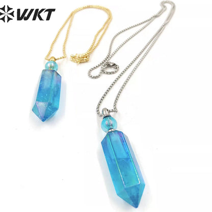 WT-N1366 Natural Spar Aura Plated Crystal Quartz Pendant Dazzling Elegant Necklace for Women Gifts Perfume Bottle Necklace