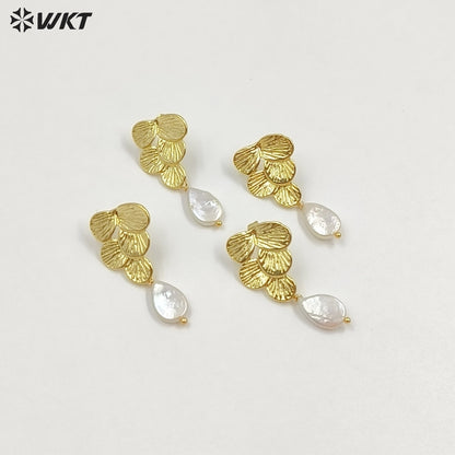 WT-MPE167 Exquisite Modern Style 18K Gold Electroplated Natural Freshwater Pearl Ladies Earrings For Everyday Elegant Jewelry