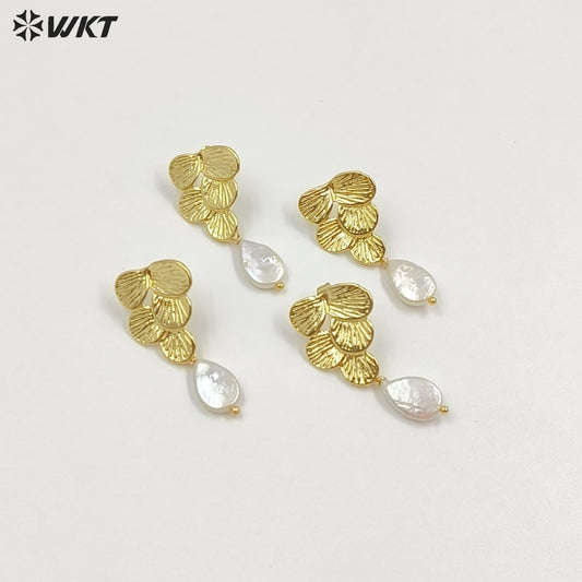 WT-MPE167 Exquisite Modern Style 18K Gold Electroplated Natural Freshwater Pearl Ladies Earrings For Everyday Elegant Jewelry