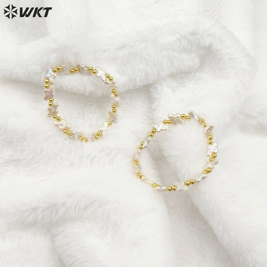 MPB101 Wholesale Handmade White Natural Freshwater Pearl Cross Flexible Beads Bracelets Women Birthday Gift