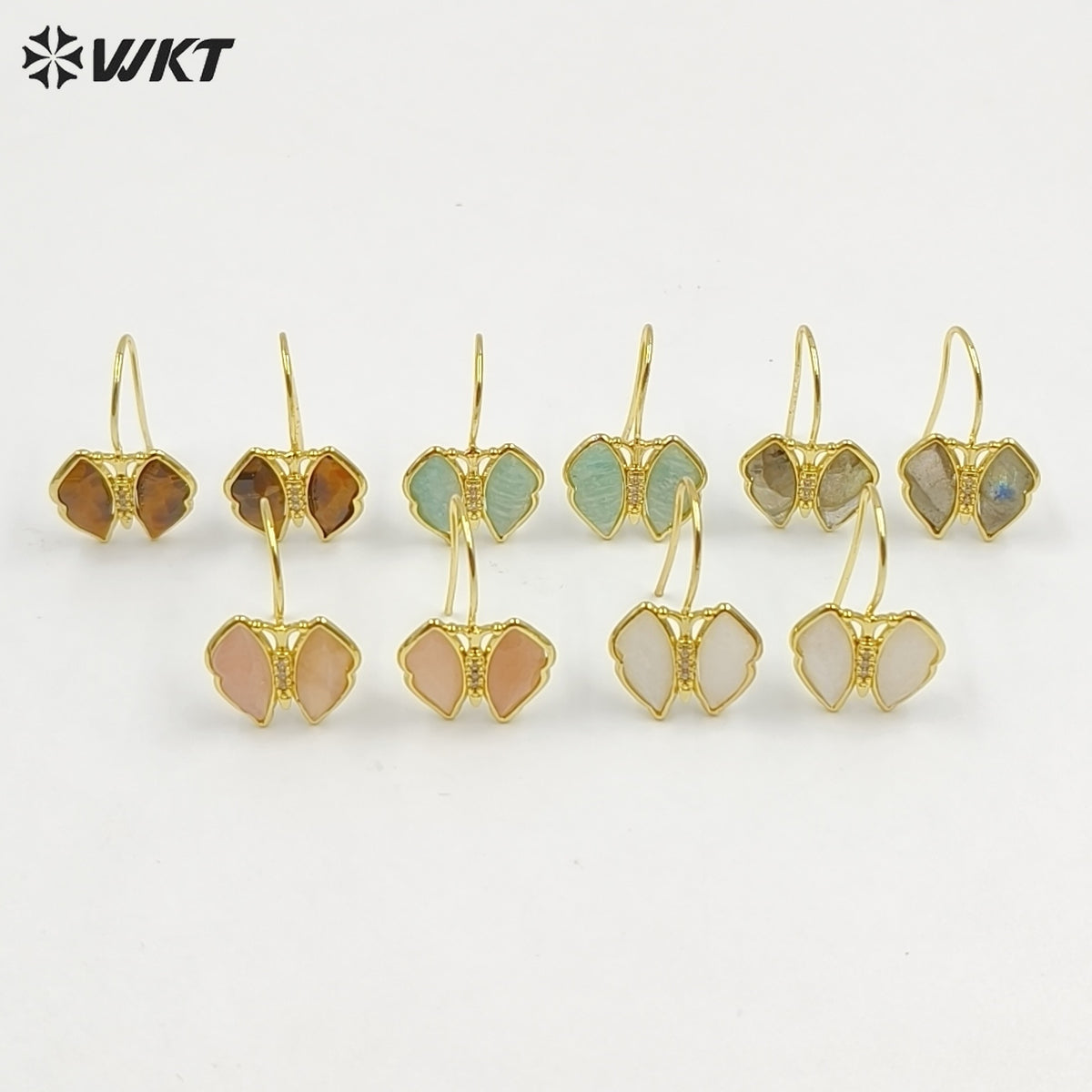 WT-E825 Exquisite Fashion Gold Plated Natural Gemstones Butterfly Shape Little Earrings As Lady Lovely Elegant Jewelry