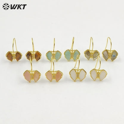 WT-E825 Exquisite Fashion Gold Plated Natural Gemstones Butterfly Shape Little Earrings As Lady Lovely Elegant Jewelry
