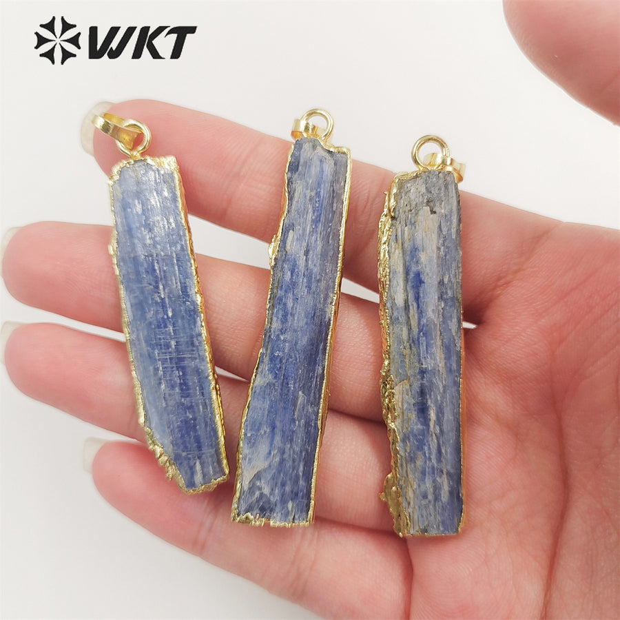 WT-P501 Wholesale Fashion Raw Stone Jewelry Gold Plated Raw Natural Stone Kyanite Pendant Gold Chain Pendant