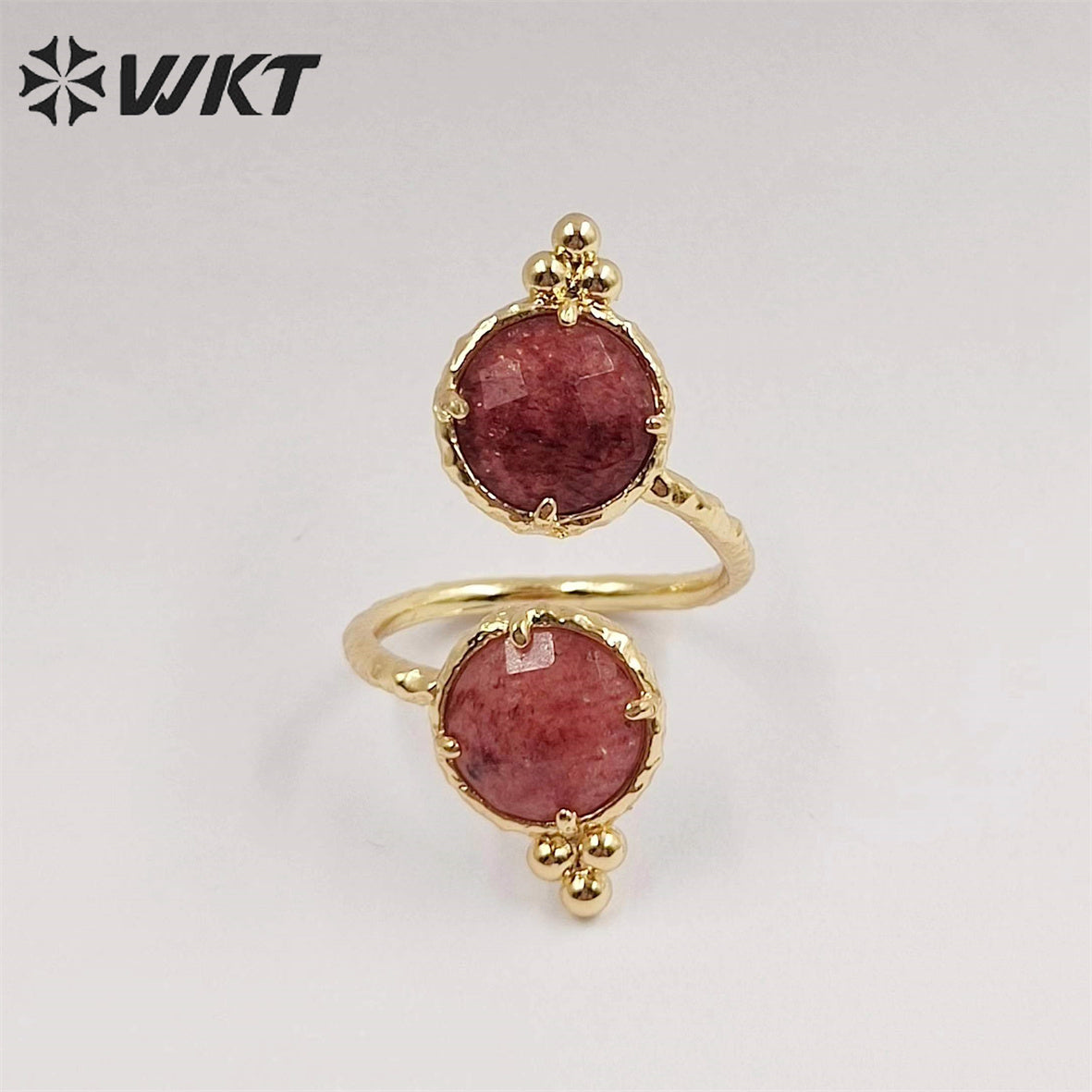 WT-R465 Newest Fashion Double Stone Cocktail Party Ring 18k Real Gold Plated Round Stone Anneversary Women Ring Hot INS Stone