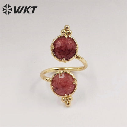 WT-R465 Newest Fashion Double Stone Cocktail Party Ring 18k Real Gold Plated Round Stone Anneversary Women Ring Hot INS Stone