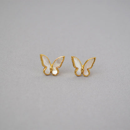 MPE032 Charming Women Gift Stud Earrings White Shell With Gold Electroplated MOP Earrings Push-Back Style butterfly Earrings