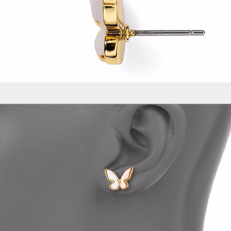 MPE032 Charming Women Gift Stud Earrings White Shell With Gold Electroplated MOP Earrings Push-Back Style butterfly Earrings