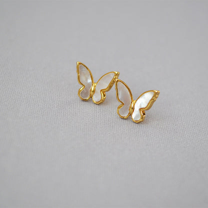 MPE032 Charming Women Gift Stud Earrings White Shell With Gold Electroplated MOP Earrings Push-Back Style butterfly Earrings