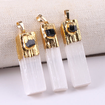 WT-P1908 New Material Natural pink Selenite Pendant with Charms Decorative Gold Plated on Top Long Jewelry Stone Pendant