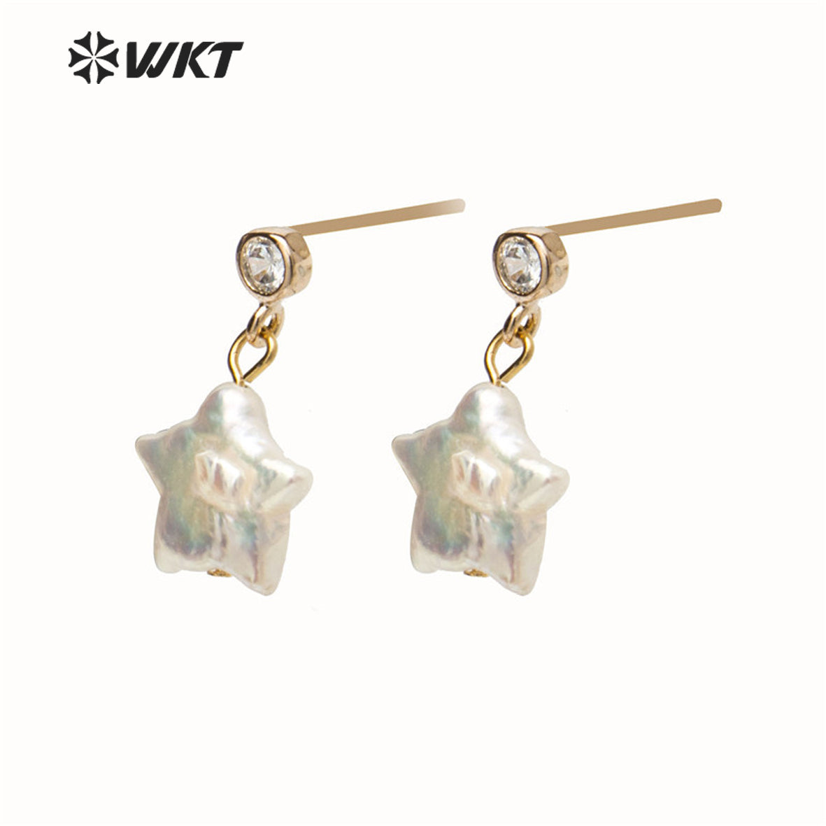 WT-E531 Wholesale New Design Lovely Natural Baroque Pearl Earring Natural Pearl Baroque Style Star Pendant Earring