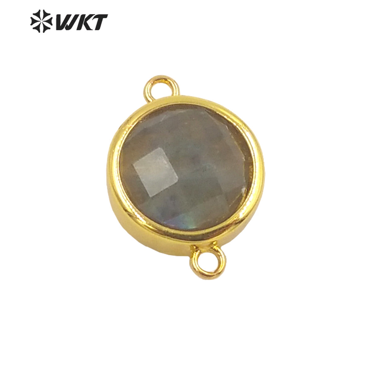 WT-C307 Wholesale Fashion Small Round Gold Bezel Jewelry Connectors Delicate Double Loops Natural Gemstone Charms in 12mm