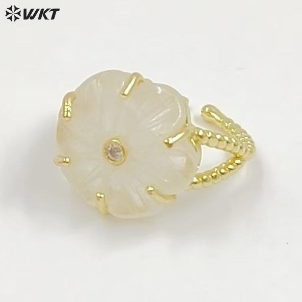 WT-R584 Wonderful Gold Plated Zircon And Natural Gemstones Lovely Flower Shape Adjustable Rings For Women Party Wearing Jewelry