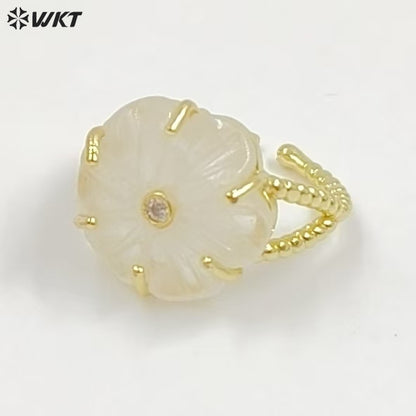 WT-R584 Wonderful Gold Plated Zircon And Natural Gemstones Lovely Flower Shape Adjustable Rings For Women Party Wearing Jewelry
