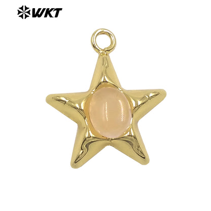 WT-P2133 Wonderful Design Gold Electroplated Natural Gemstones Star Shape Tiny Pendants For Friend Jewelry Gift DIY Making